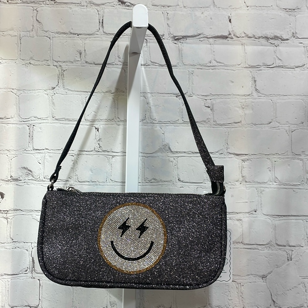 Skinny Dip London glitter rhinestone emu smiley face handbag new